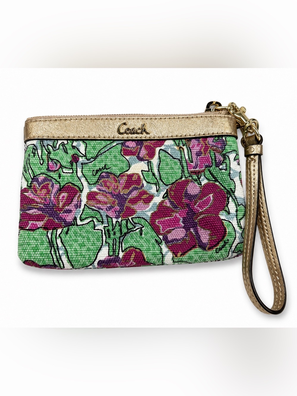 Coach Y2K Limited Edition “IRIS” Green Purple and Gold Floral Wristlet